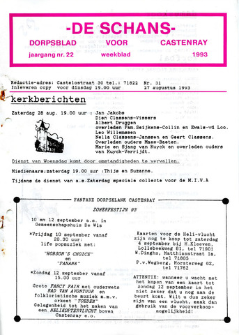 Castenrays dorpsblad De Schans 1993-08-27