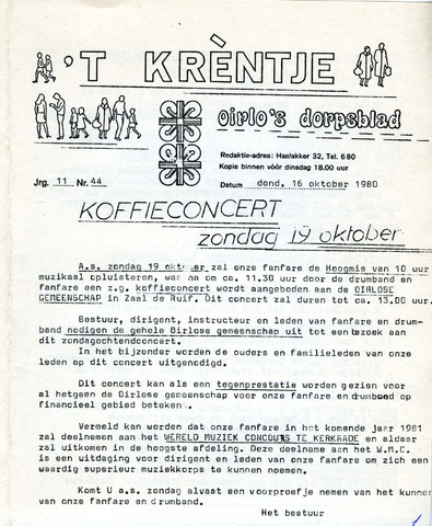 Oirlo's dorpsblad 't Krèntje 1980-10-16