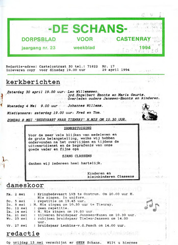 Castenrays dorpsblad De Schans 1994-04-29