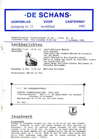 Castenrays dorpsblad De Schans 1992-11-06