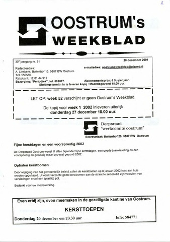 Oostrum's Weekblad 2001-12-20