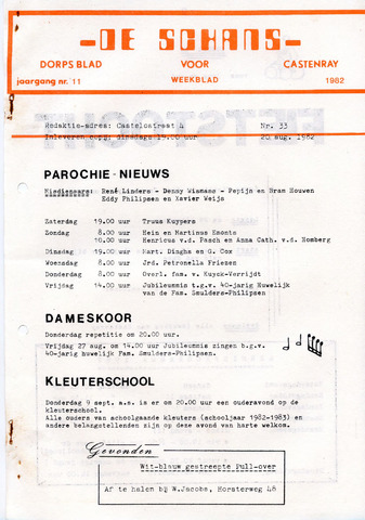 Castenrays dorpsblad De Schans 1982-08-20