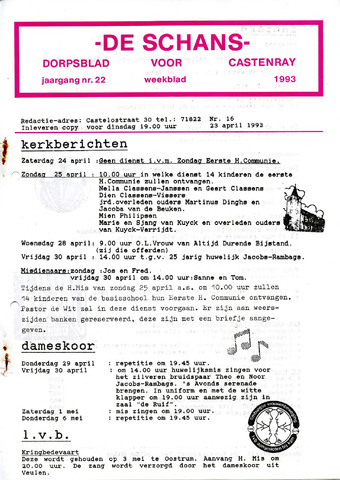Castenrays dorpsblad De Schans 1993-04-23
