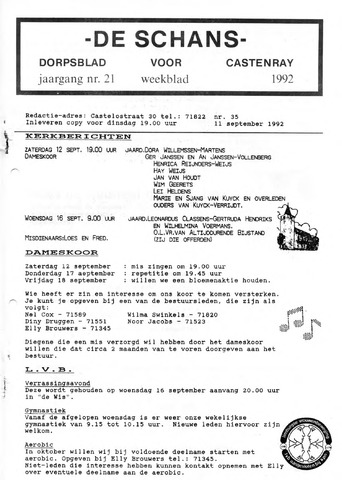 Castenrays dorpsblad De Schans 1992-09-11