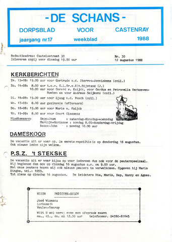 Castenrays dorpsblad De Schans 1988-08-12