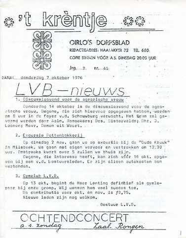 Oirlo's dorpsblad 't Krèntje 1976-10-07