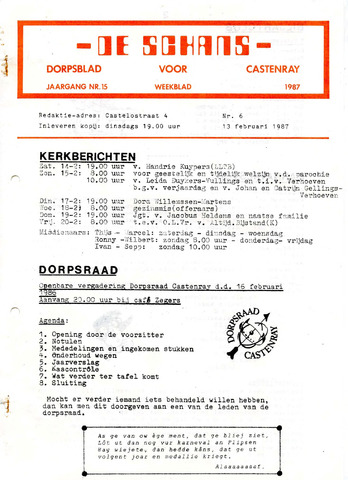 Castenrays dorpsblad De Schans 1987-02-13