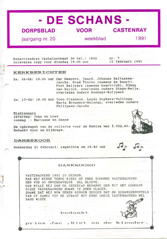 Castenrays dorpsblad De Schans 1991-02-15