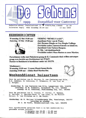 Castenrays dorpsblad De Schans 1999-05-12