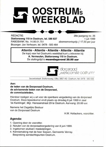 Oostrum's Weekblad 1999-07-01