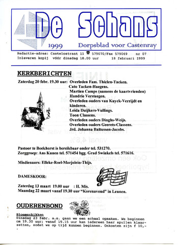 Castenrays dorpsblad De Schans 1999-02-18