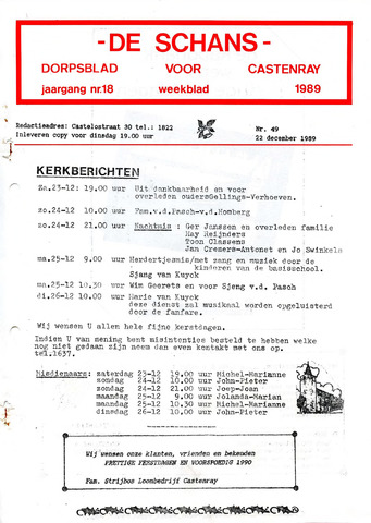 Castenrays dorpsblad De Schans 1989-12-22