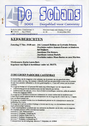 Castenrays dorpsblad De Schans 2001-11-14