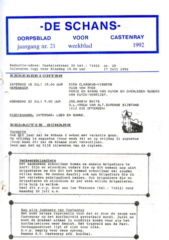 Castenrays dorpsblad De Schans 1992-07-17