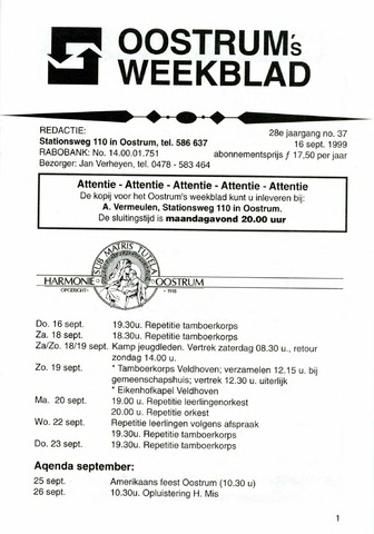 Oostrum's Weekblad 1999-09-16