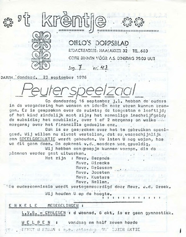 Oirlo's dorpsblad 't Krèntje 1976-09-23