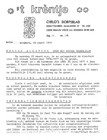 Oirlo's dorpsblad 't Krèntje 1976-03-18