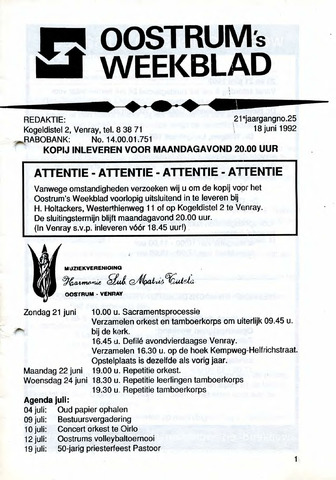 Oostrum's Weekblad 1992-06-18