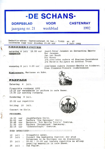Castenrays dorpsblad De Schans 1992-07-03