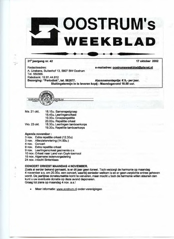 Oostrum's Weekblad 2002-10-17