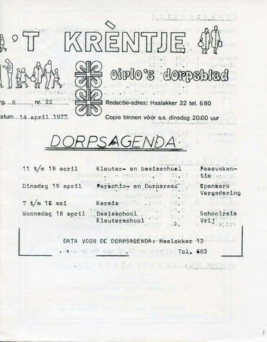 Oirlo's dorpsblad 't Krèntje 1977-04-14