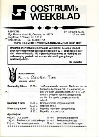 Oostrum's Weekblad 1992-05-27