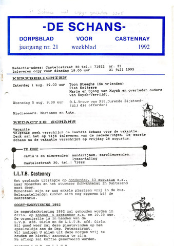 Castenrays dorpsblad De Schans 1992-07-31