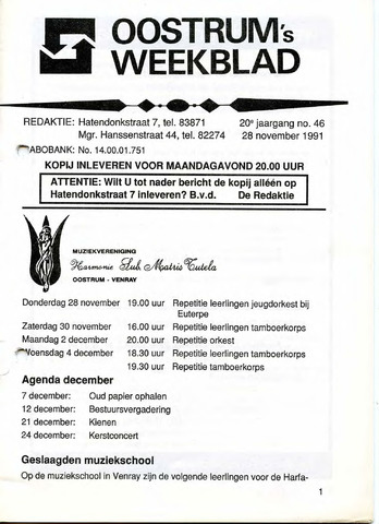 Oostrum's Weekblad 1991-11-28
