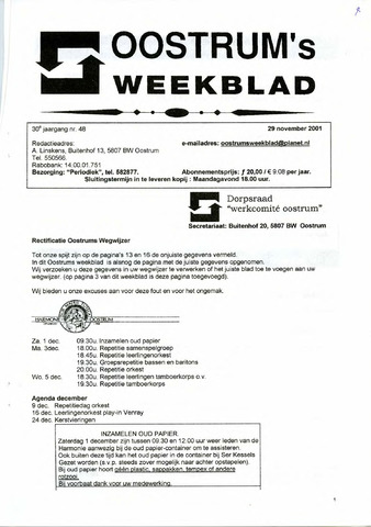 Oostrum's Weekblad 2001-11-29