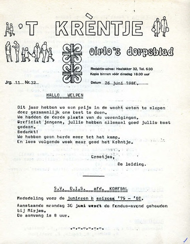Oirlo's dorpsblad 't Krèntje 1980-06-26
