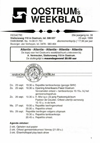 Oostrum's Weekblad 1999-09-23