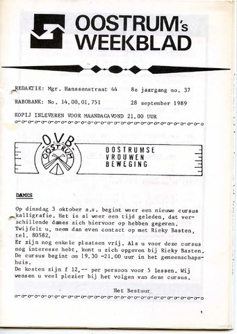 Oostrum's Weekblad 1989-09-28