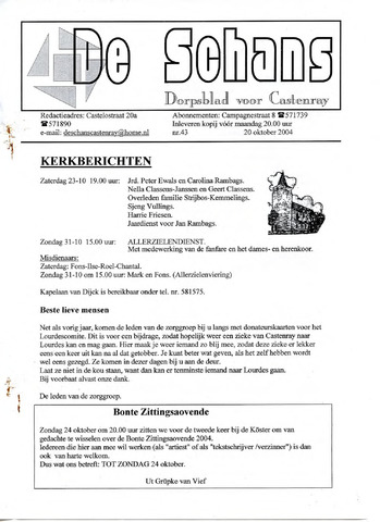 Castenrays dorpsblad De Schans 2004-10-20