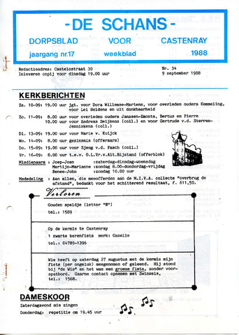 Castenrays dorpsblad De Schans 1988-09-09