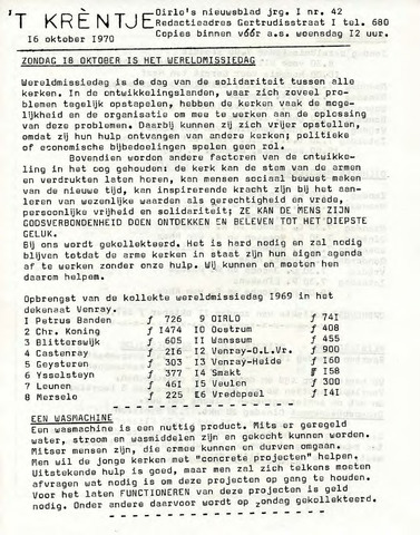 Oirlo's dorpsblad 't Krèntje 1970-10-16