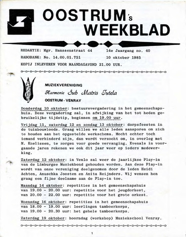 Oostrum's Weekblad 1985-10-10