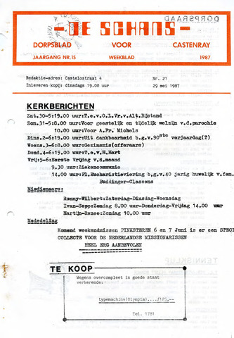 Castenrays dorpsblad De Schans 1987-05-29