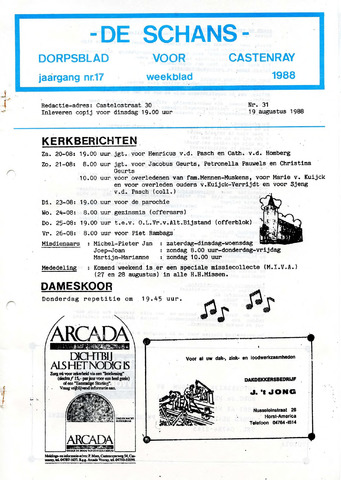 Castenrays dorpsblad De Schans 1988-08-19