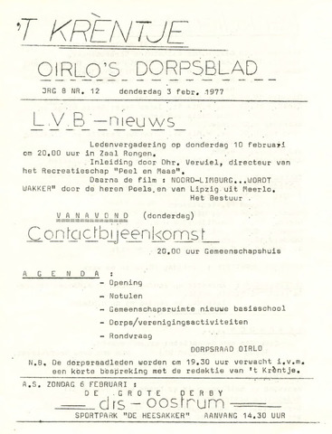 Oirlo's dorpsblad 't Krèntje 1977-02-03