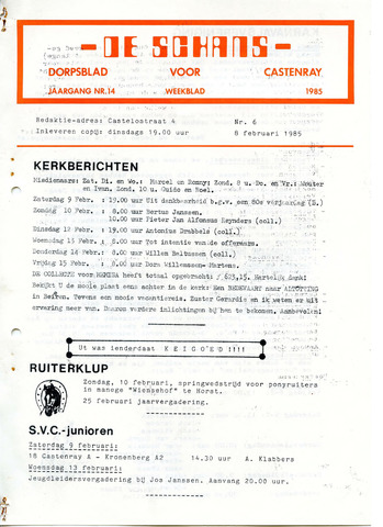 Castenrays dorpsblad De Schans 1985-02-08