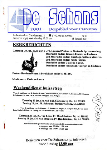 Castenrays dorpsblad De Schans 2001-01-18