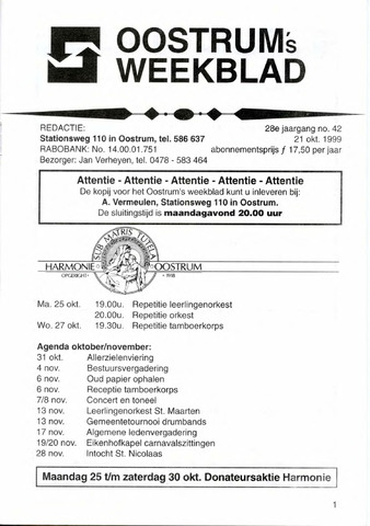 Oostrum's Weekblad 1999-10-21