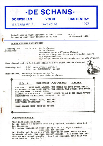 Castenrays dorpsblad De Schans 1992-02-28