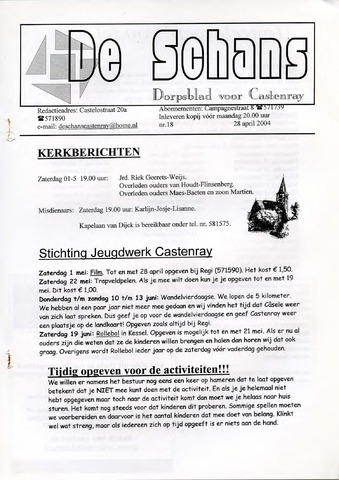 Castenrays dorpsblad De Schans 2004-04-28