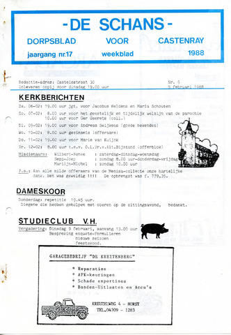 Castenrays dorpsblad De Schans 1988-02-05