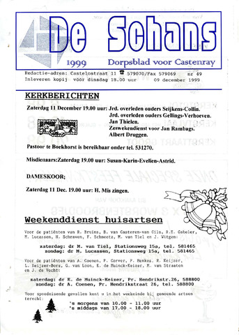 Castenrays dorpsblad De Schans 1999-12-09