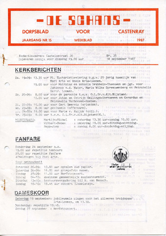 Castenrays dorpsblad De Schans 1987-09-18