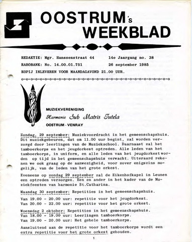 Oostrum's Weekblad 1985-09-26