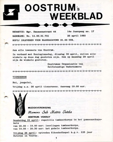 Oostrum's Weekblad 1985-04-25