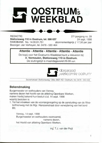 Oostrum's Weekblad 1998-09-24